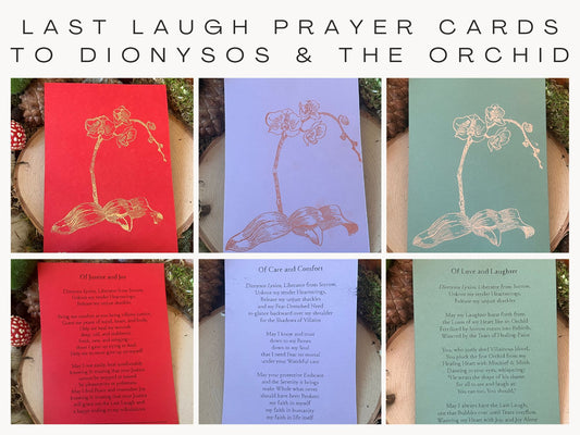 Last Laugh Prayer Cards - Dionysos Lysios and the Orchid